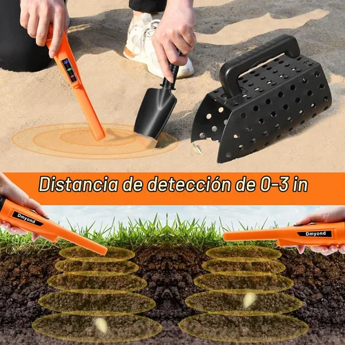 Vista 6 de Detector de Metales Dmasters Pinpointer y accesorios, totalmente impermeable, 3 modos Handheld Pin Pointer Wand for Adults & Kids, Includes Sand