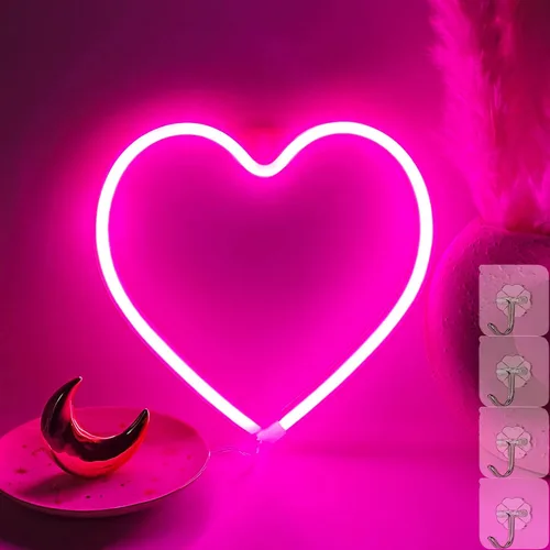 Vista 7 de Luces de corazón de neón – Lámpara de corazón LED rosa, decoración para el hogar, regalos colgantes, funciona con USB / pilas para dormitorio, sala
