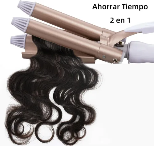 Vista 4 de Rizador de pelo eléctrico, rizador profesional de 3 pelos, rizador de pelo, herramienta de peinado para mujeres o niñas, 0.866 in (champán) (EE.UU.)