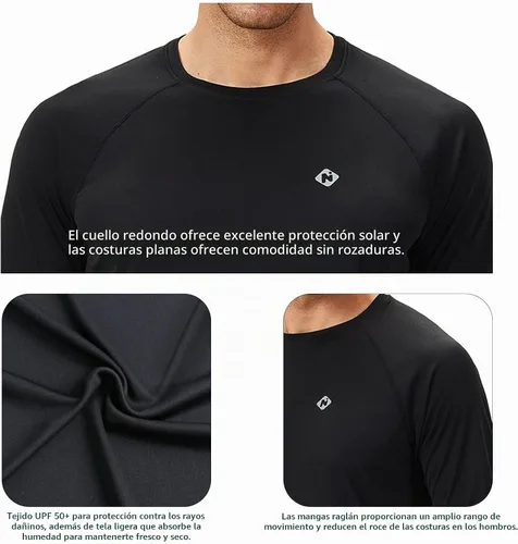 Vista 6 de NAVISKIN Camisas de protección solar UPF 50+ para hombre, de manga larga, de secado rápido, ligeras Negro