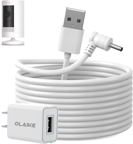 Vista 7 de OLAIKE Adaptador de Corriente con Enchufe de Montaje Metálico Cargador Enchufable para Batería de Stick Up Cam, (5m/ 16ft) Cable de Carga