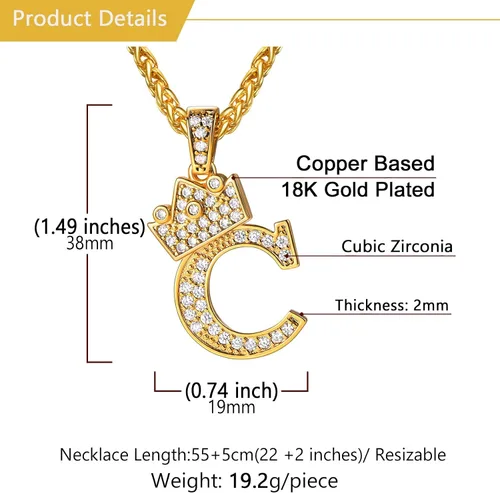 Vista 6 de U7 Collar con inicial de la A a la Z, dije de letra helada con cadena de 22 a 24 pulgadas, para hombres y mujeres, con nombre del alfabeto de hip