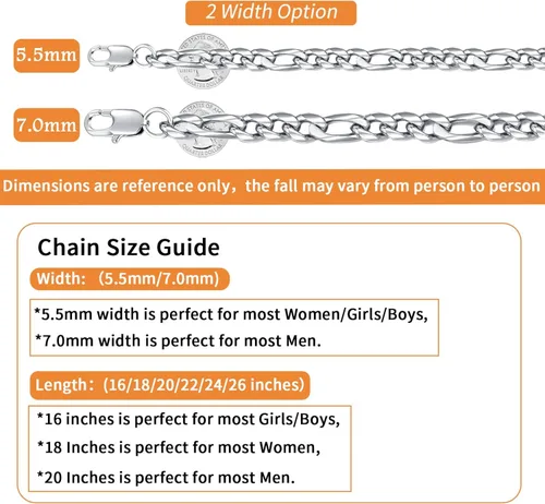 Vista 4 de Jewlpire Silver Chain Gold Chain for Men Boys, 14k Gold Plated Men's Necklaces Figaro Chain 5.5mm7mm Mens Chain 161820222426 inch