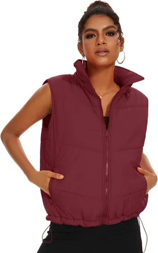 Vista 2 de Micoson Chalecos acolchados para mujer, de invierno, sin mangas, con capucha, con cremallera, cuello alto, con bolsillo, ajuste holgado