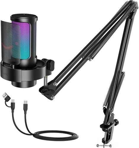 Vista 14 de FIFINE Micrófono para juegos, micrófono USB para PC, para transmisión, podcasts, grabación, micrófono de escritorio de computadora de condensador