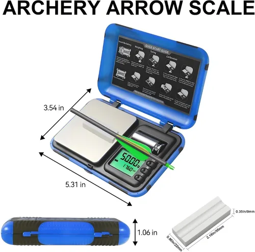 Vista 4 de Báscula de tiro con arco de doble unidad y pantalla HD, escala digital LCD de flechas de bolsillo, escala de 7.05 oz x 0.00 oz de gramos, mini