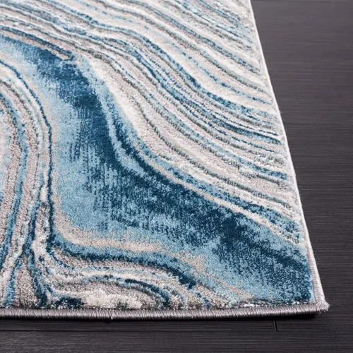 Vista 5 de SAFAVIEH Meadow Collection - Alfombra para pasillo, 2 x 7 pies, azul y gris, diseño abstracto moderno, no desprende pelusa y de fácil cuidado, ideal