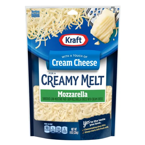 Vista 2 de Mozzarella natural rallada Kraft con queso crema Philadelphia (bolsa de 8 onzas)