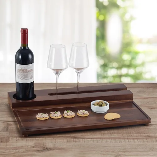 Vista 4 de Gourmet Basics by Mikasa Picnic - Bandeja de madera de acacia para servir vino y embutidos, 20 x 13 pulgadas, multicolor