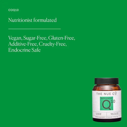 Vista 3 de The Nue Co. Suplemento COQ10, apoya la energía, la piel y la salud cardiovascular, antioxidante, vegano, sin gluten, 30 cápsulas
