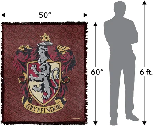 Vista 2 de Manta de Harry Potter, 50 x 60 pulgadas, tapiz tejido original de Gryffindor, mezcla de algodón, manta con flecos