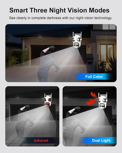 Vista 6 de Cámara de seguridad para exteriores de triple lente WiFi de 9 MP, tres cámaras en una, panorámica/inclinación de 360°, seguimiento automático