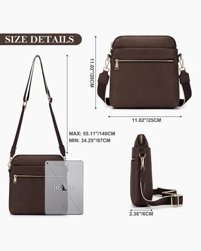 Vista 4 de POIUGOYA Bolsos cruzados medianos para mujer, a la moda, bolso de hombro de cuero para mujer, bolso de viaje con múltiples bolsillos con ranuras