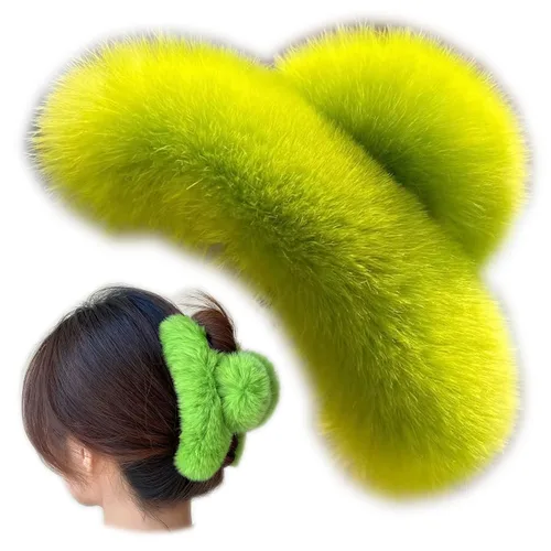 Vista 4 de YOYLMAL - Pinza grande de pelo sintético para mujer, 5.1 pulgadas, pinzas de pelo mullidas y esponjosas, antideslizantes, fuerte sujeción peluda