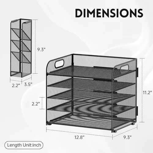 Vista 4 de SUPEASY Organizador de escritorio de 5 niveles con asa y soportes extraíbles para bolígrafos, organizador de papel de malla/archivos para Negro