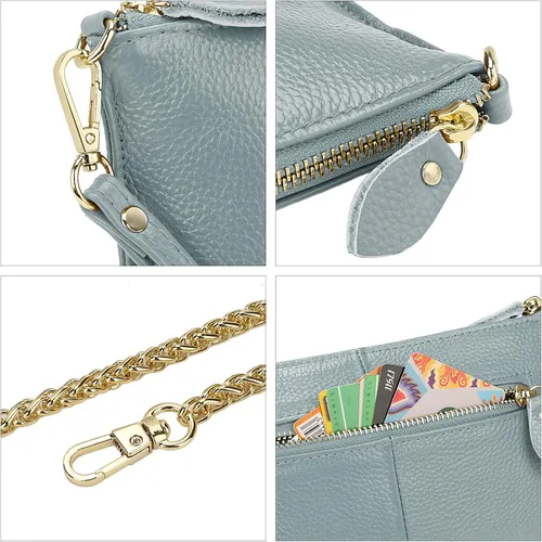 Vista 6 de Uromee Cartera de mano para mujer, de piel auténtica, con cadena de hombro desmontable