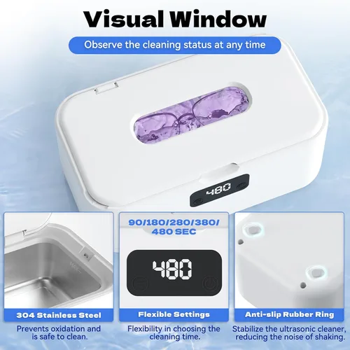 Vista 6 de TEBAL Limpiador ultrasónico de joyería, limpiador de joyas profesional de 50 Khz, máquina ultrasónica para joyas, anteojos, anillos, correa