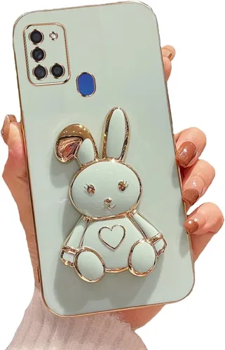 Vista 86 de Funda con soporte de conejo de corazón para Samsung Galaxy A10, cubierta protectora de TPU suave galvanizada a prueba de golpes con bonito soporte