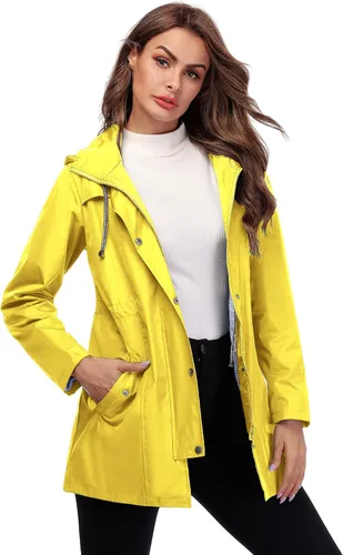 Vista 2 de Doreyi Chaqueta impermeable para mujer, con forro a rayas, ligera, impermeable al aire libre