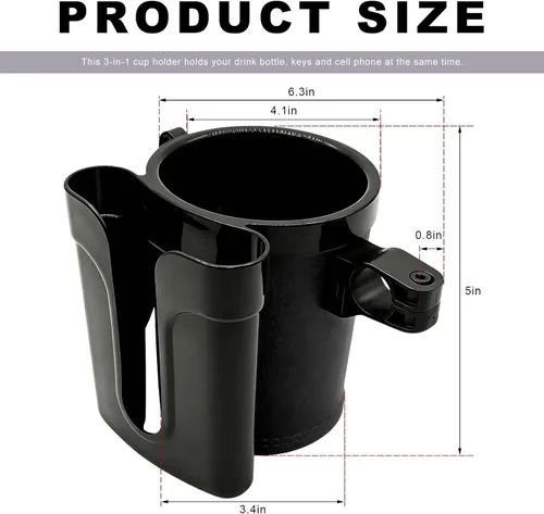 Vista 2 de Portavasos para bicicleta, soporte para botellas de agua para manillar de bicicleta con soporte para llaves de teléfono celular, jaula universal