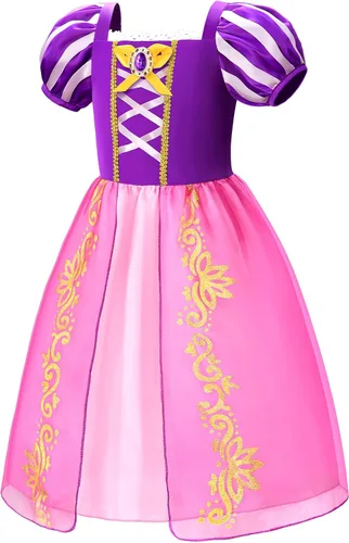Vista 2 de knemmy Rapunzel - Vestido de Rapunzel para niñas, disfraz de princesa, ropa para niñas, Halloween, cosplay, cumpleaños, disfraz