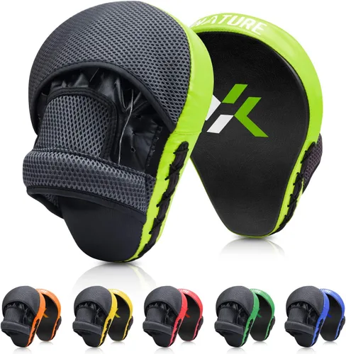 Vista 9 de Xnature Curved Boxing Focus Mitts, MMA Punching Pads, Shock Absorbing Hook & Jab Training Pads for Boxing, Muay Thai & Kickboxing, Martial Arts Azul