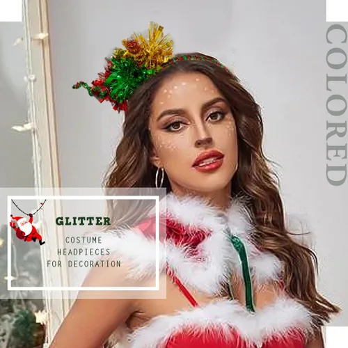 Vista 6 de Aceorna Diademas coloridas de Navidad con oropel para el cabello, con purpurina, para fiestas, disfraces, festivales, para mujeres y niñas