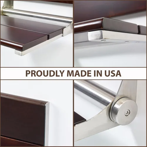 Vista 7 de Asiento de ducha plegable montado en la pared con respaldo Capacidad de carga máxima de 500 libras Asiento de ducha de teca compatible con ADA