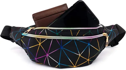 Vista 7 de 2 piezas holográficas negro oro azul rosa brillante plata púrpura Fanny Pack para mujeres gran linda cintura riñonera riñonera bolsa brillante