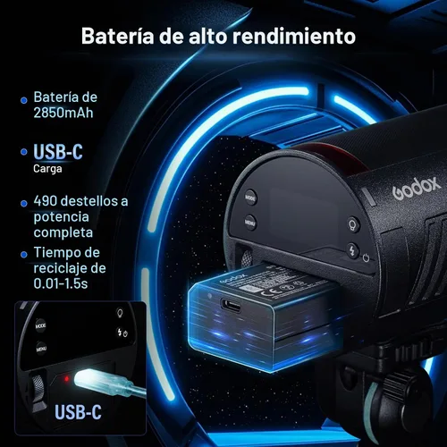 Vista 3 de Godox AD100 PRO II AD100Pro II 100Ws TTL/HSS Flash estroboscópico