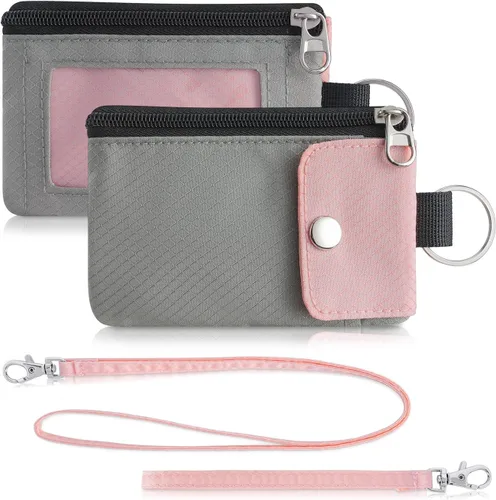 Vista 18 de Artpaxy Cartera minimalista para hombres y mujeres, llavero con bloqueo RFID, con cremallera, pequeña cartera con ventana de identificación, 2