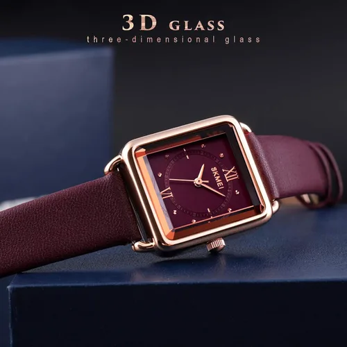 Vista 3 de SKMEI - Reloj de pulsera para mujer, de piel, rectangular, elegante, para mujer, Classic, Morado-d