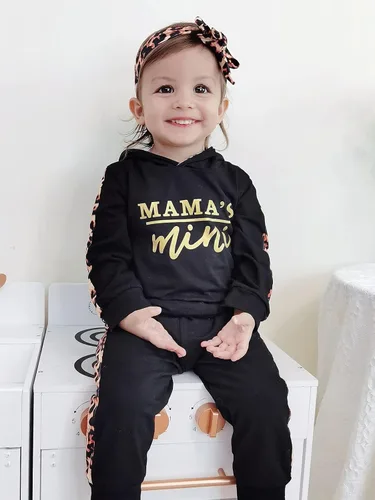Vista 2 de Conjunto de ropa para bebé recién nacida, sudadera con capucha y pantalones con diadema para niña pequeña
