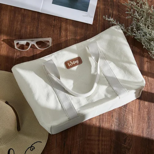 Vista 5 de AW BRIDAL Monogram Canvas Tote Bag for Chrismas, Bridal Shower, Retirement, Birthday Gifts for Women Mom Wife Sister Friends