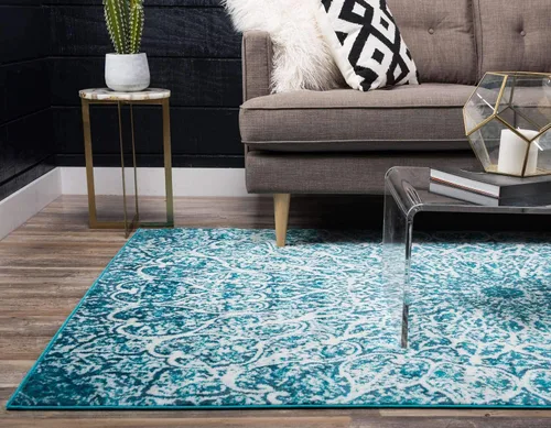 Vista 3 de Unique Loom Colección Sofia - Alfombra Grace (7' 1" x 10', Turquesa/ Marfil)