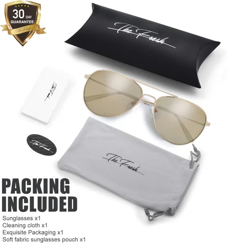Vista 7 de The Fresh Classic - Gafas de sol de aviador con marco de metal grande y caja de regalo