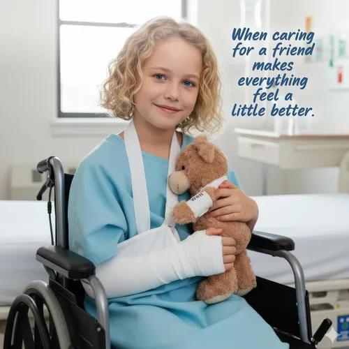 Vista 6 de Jolitee Oso de peluche con brazo roto con brazo izquierdo o derecho, regalo de recuperación de animales de peluche para niños, 10.5 pulgadas