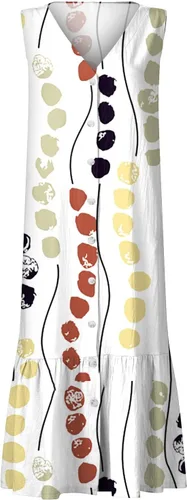 Vista 3 de Vestido largo de verano para mujer, sin mangas, cuello en V, botones y bolsillos, con vuelo, estampado casual