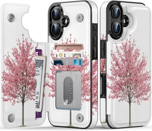 Vista 161 de FUNMIKO Funda tipo cartera para iPhone 13 con tarjetero, bloqueo RFID, protección de grado militar y obras de arte impresas con rayos UV, cierre