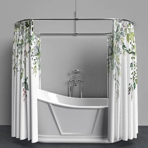 Vista 3 de Yeele Cortinas de ducha con diseño de hojas verdes, cortinas de ducha de tela de flores silvestres para baño, cortina de baño de plantas florales