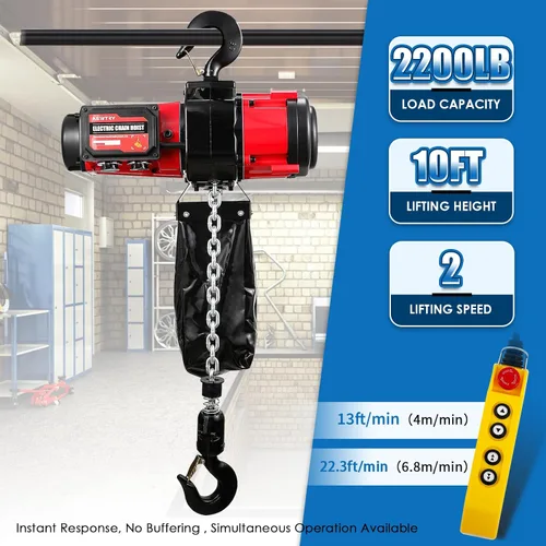Vista 2 de NEWTRY Polipasto Eléctrico de 2 Velocidades 2200 lb, Control de Mando y Colgante, 13 pies/min y 22.3 pies/min, Grúa de Puente Eléctrica Sin