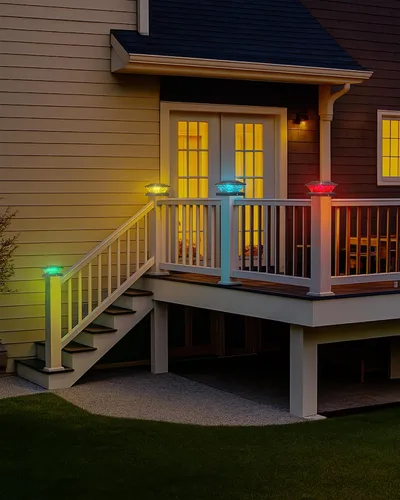 Vista 7 de Ofuray Luces solares para tapa de poste, paquete de 8 luces solares RGB con dos modos, apto para postes de 4 x 4, 5 x 5 con 3 bases, impermeable