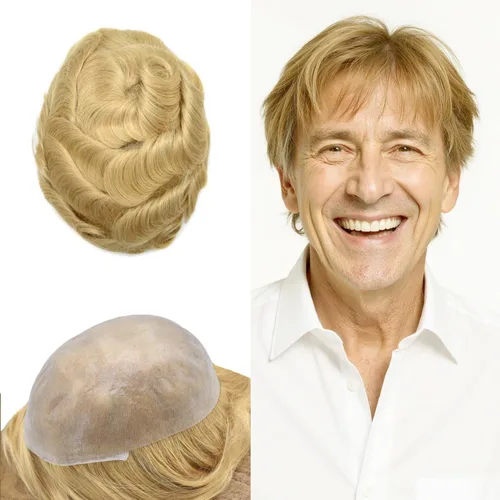 Vista 67 de Tupé de piel ultra fina para hombres pieza de cabello humano real sistema de reemplazo 0.002 in Mens Toupee Hairpiece para hombres V-Loop 8x10 80%