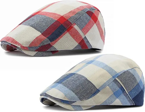 Vista 24 de Paquete de 2 gorras planas de algodón a cuadros para hombre, diseño de Ivy Cabbie Golf Gatsby