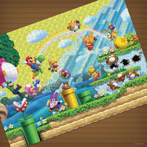Vista 6 de Rompecabezas de 1000 piezas de Super Mario "Chaos & Fun", dimensiones de 19 x 27 pulgadas, rompecabezas coleccionable con Mario, Luigi, Nabbit