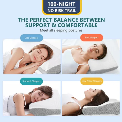 Vista 29 de ZAMAT Almohada de espuma viscoelástica para aliviar el dolor de cuello, almohada cervical ergonómica ajustable para dormir, almohada ortopédica