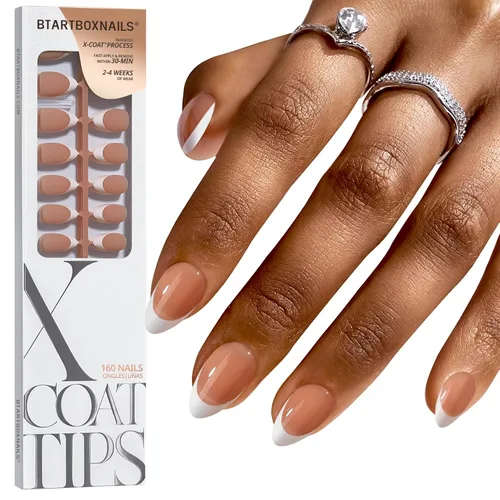 Vista 40 de BTArtboxnails XCOATTIPS White French Tip Press On Nails, XXS Squoval, Pink Lamp-Curable, 4-Week Wear, Natural Nail Look, Salon Quality Value at