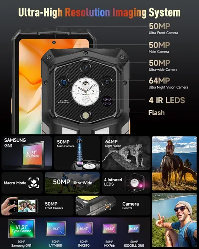 Vista 4 de Ulefone Armor 29 Pro 5G AI Smartphone resistente con subpantalla de 1.04 pulgadas, 21200 mAh/120 W, MTK Dimensity 7400, 32+512GB/2TB, AMOLED de 6.67