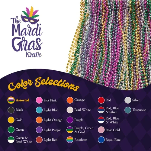 Vista 3 de Surtido de cuentas Mardi Gras de 33 pulgadas, 0.276 in, 6 docenas, 72 collares