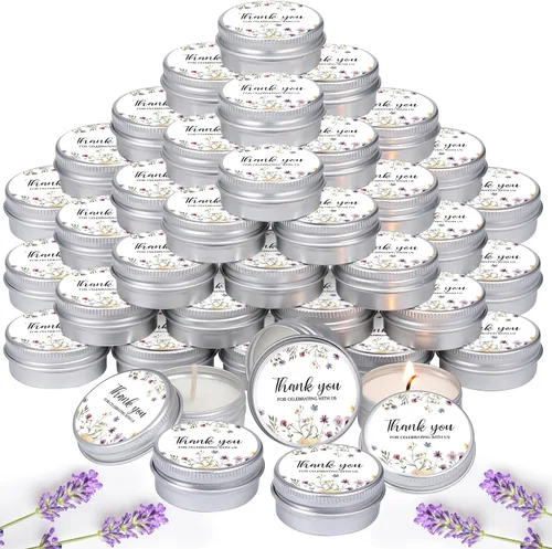 Vista 19 de MTLEE 50 piezas de velas de boda azules florales, regalos de favores para invitados, 1 oz de cera de soja con aroma a lavanda, velas aromáticas